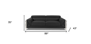 Homeroots 89" Dark Gray Italian Leather Sofa With Silver Legs Dark Grey  476517