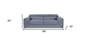 Homeroots 89" Light Blue Italian Leather Sofa With Chrome Legs Light Grey  476518