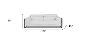 Homeroots 89" White Italian Leather Sofa With Chrome Legs White  476519