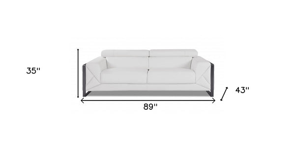Homeroots 89" White Italian Leather Sofa With Chrome Legs White  476519