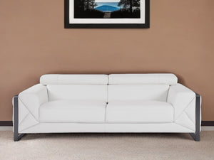 Homeroots 89" White Italian Leather Sofa With Chrome Legs White  476519