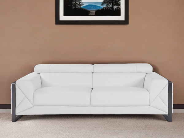 Homeroots 89" White Italian Leather Sofa With Chrome Legs White  476519
