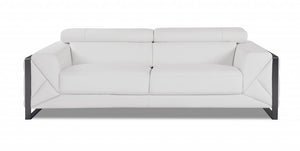 Homeroots 89" White Italian Leather Sofa With Chrome Legs White  476519