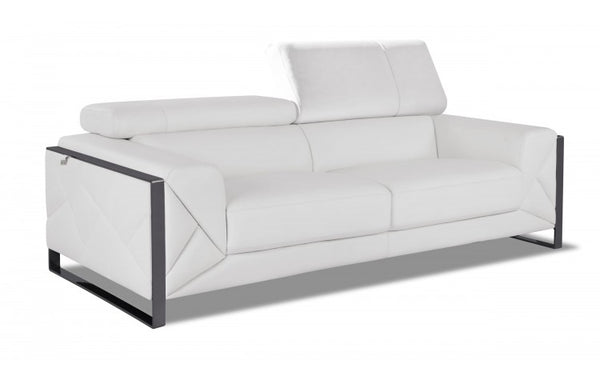 Homeroots 89" White Italian Leather Sofa With Chrome Legs White  476519