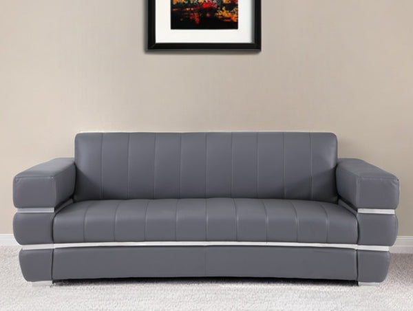Homeroots 89" Dark Gray Italian Leather Sofa With Silver Legs Dark Grey  476521