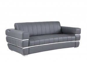 Homeroots 89" Dark Gray Italian Leather Sofa With Silver Legs Dark Grey  476521