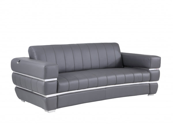 Homeroots 89" Dark Gray Italian Leather Sofa With Silver Legs Dark Grey  476521