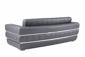 Homeroots 89" Dark Gray Italian Leather Sofa With Silver Legs Dark Grey  476521