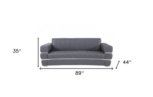 Homeroots 89" Dark Gray Italian Leather Sofa With Silver Legs Dark Grey  476521