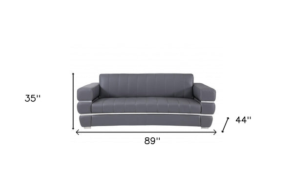 Homeroots 89" Dark Gray Italian Leather Sofa With Silver Legs Dark Grey  476521
