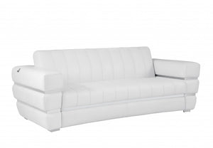 Homeroots 89" White Italian Leather Sofa With Silver Legs White  476522