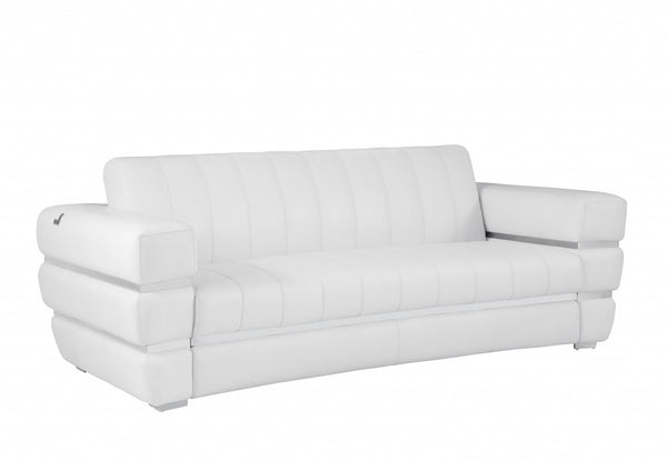 Homeroots 89" White Italian Leather Sofa With Silver Legs White  476522
