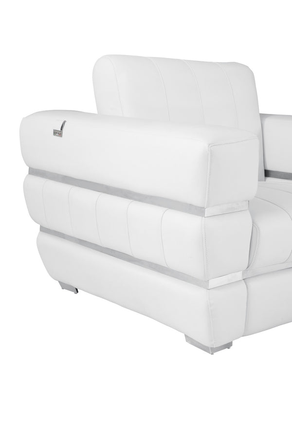 Homeroots 89" White Italian Leather Sofa With Silver Legs White  476522