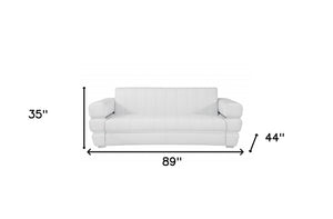 Homeroots 89" White Italian Leather Sofa With Silver Legs White  476522
