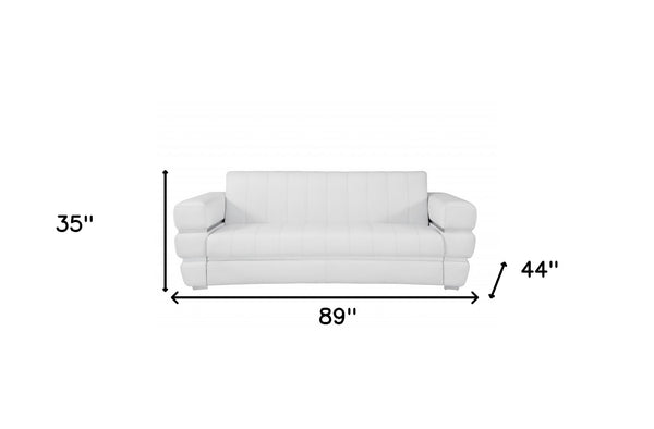 Homeroots 89" White Italian Leather Sofa With Silver Legs White  476522