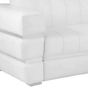 Homeroots 89" White Italian Leather Sofa With Silver Legs White  476522