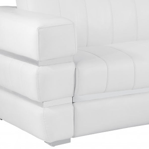 Homeroots 89" White Italian Leather Sofa With Silver Legs White  476522