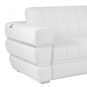 Homeroots 89" White Italian Leather Sofa With Silver Legs White  476522