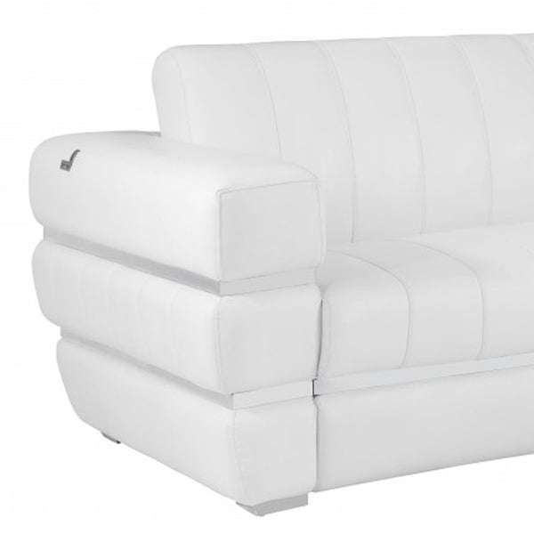 Homeroots 89" White Italian Leather Sofa With Silver Legs White  476522