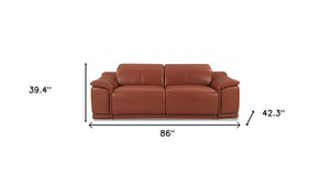 Homeroots 86" Camel Italian Leather Usb Reclining Sofa With Silver Legs Camel  476523