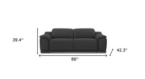 Homeroots 86" Dark Gray Italian Leather Usb Reclining Sofa With Silver Legs Dark Grey  476524