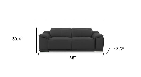 Homeroots 86" Dark Gray Italian Leather Usb Reclining Sofa With Silver Legs Dark Grey  476524