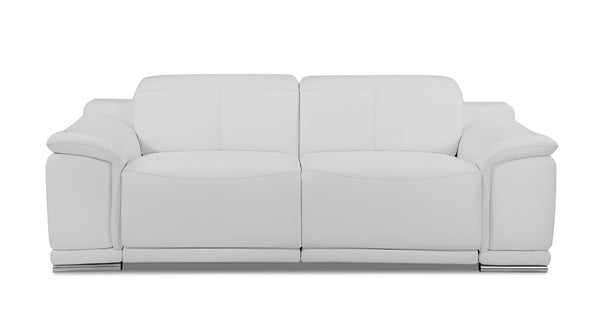 Homeroots 86" White Italian Leather Usb Reclining Sofa With Silver Legs White  476525