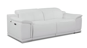 Homeroots 86" White Italian Leather Usb Reclining Sofa With Silver Legs White  476525