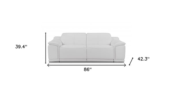 Homeroots 86" White Italian Leather Usb Reclining Sofa With Silver Legs White  476525