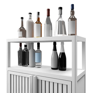 English Elm White Bamboo Storage Cabinet with Shelves — Large Capacity Freestanding Bathroom & Living Room Organizer, Durable Eco-Friendly Design W2207P242509