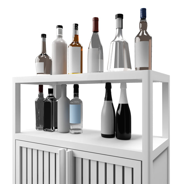 English Elm White Bamboo Storage Cabinet with Shelves — Large Capacity Freestanding Bathroom & Living Room Organizer, Durable Eco-Friendly Design W2207P242509