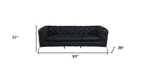 Homeroots 93" Black Italian Leather Chesterfield Sofa With Silver Legs Black  476526