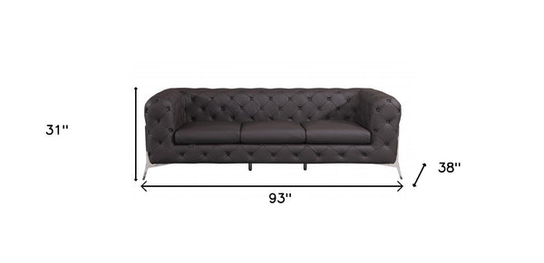 Homeroots 93" Brown Italian Leather Chesterfield Sofa With Silver Legs Brown  476527