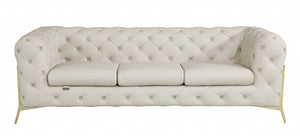 Homeroots 93" Beige Italian Leather Chesterfield Sofa With Silver Legs Beige  476528