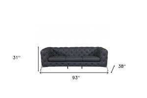 Homeroots 93" Dark Gray Italian Leather Chesterfield Sofa With Silver Legs Dark Grey  476529