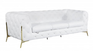 Homeroots 93" White Italian Leather Chesterfield Sofa With Silver Legs White  476530