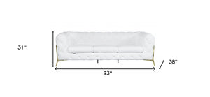 Homeroots 93" White Italian Leather Chesterfield Sofa With Silver Legs White  476530
