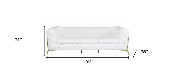 Homeroots 93" White Italian Leather Chesterfield Sofa With Silver Legs White  476530