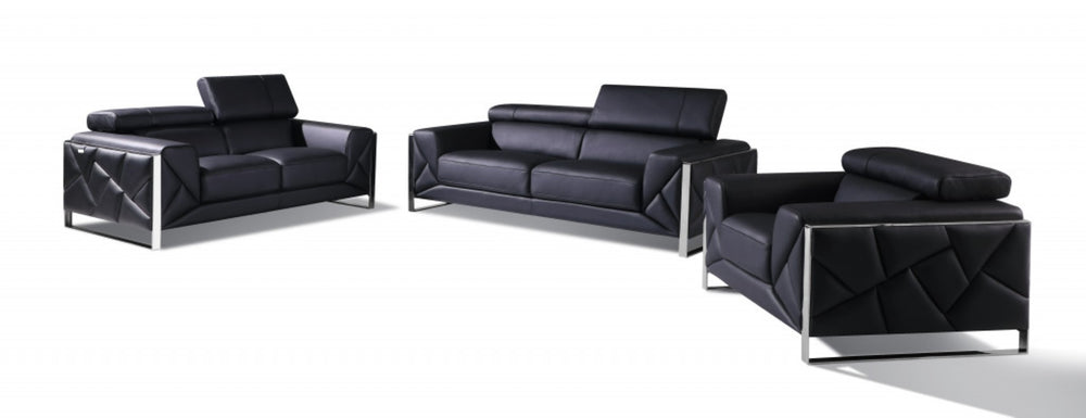 HomeRoots Three-Piece Italian Leather Seating Set for 6 - Luxurious Modern Comfort & Style for Living Rooms 476538