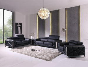 Homeroots Three Piece Indoor Black Italian Leather Six Person Seating Set Black  476538