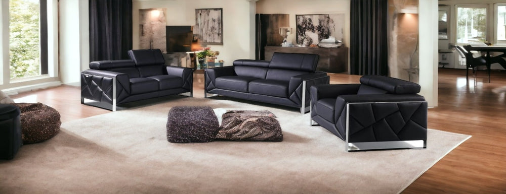 HomeRoots Three-Piece Italian Leather Seating Set for 6 - Luxurious Modern Comfort & Style for Living Rooms 476538