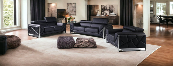 Homeroots Three Piece Indoor Black Italian Leather Six Person Seating Set Black  476538