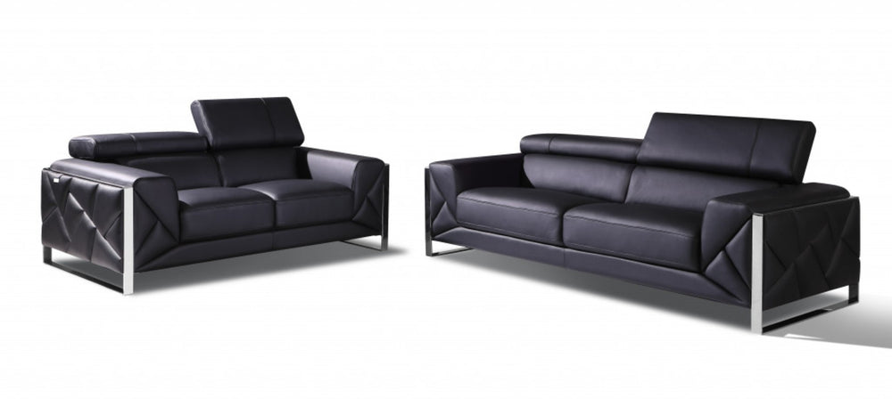 HomeRoots Two Piece Italian Leather Seating Set for 5 – Elegant Sofa & Loveseat, Modern Comfort & Style 476539