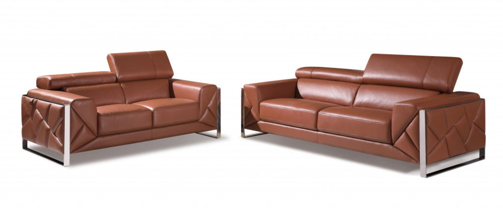 HomeRoots Two Piece Indoor Camel Italian Leather Seating Set for Five - Comfort & Style in Your Home 476541