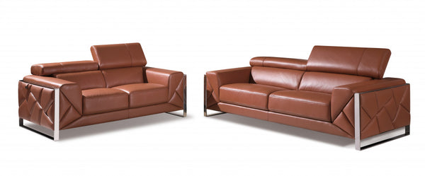 Homeroots Two Piece Indoor Camel Italian Leather Five Person Seating Set Camel  476541