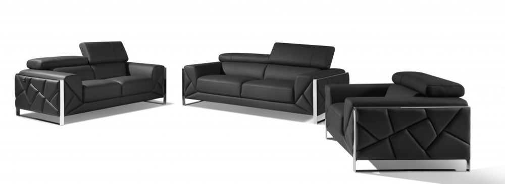 HomeRoots Three Piece Dark Gray Italian Leather Seating Set for 6 - Elegant Comfort & Modern Design 476542