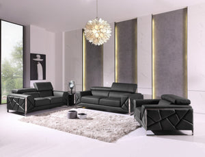 Homeroots Three Piece Indoor Italian Leather Seating Set For Six – Luxurious Comfort & Stylish Design Dark Grey  476542