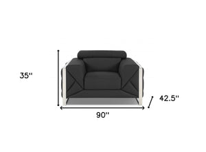 Homeroots Three Piece Indoor Italian Leather Seating Set For Six – Luxurious Comfort & Stylish Design Dark Grey  476542