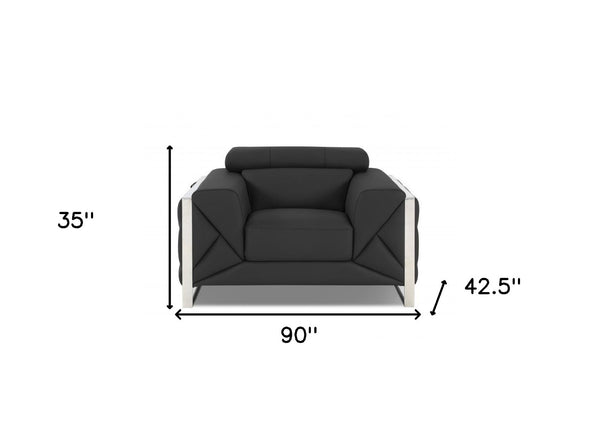 Homeroots Three Piece Indoor Italian Leather Seating Set For Six – Luxurious Comfort & Stylish Design Dark Grey  476542