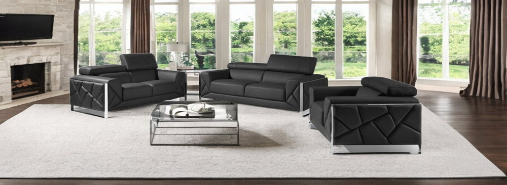 HomeRoots Three Piece Dark Gray Italian Leather Seating Set for 6 - Elegant Comfort & Modern Design 476542